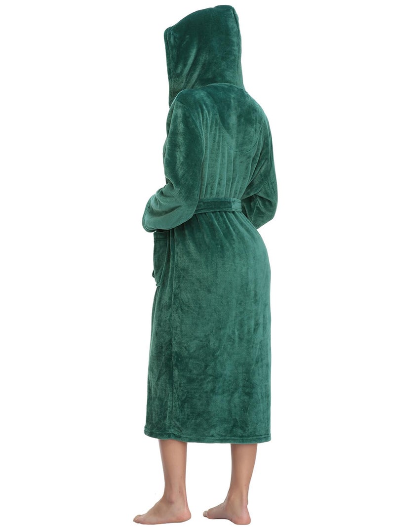 RONGTAI Womens Robes Plush Fleece Emerald Green Hooded Bathrobe Thick Nightgown with Pockets Fluffy Sleepwear Large - Image 5